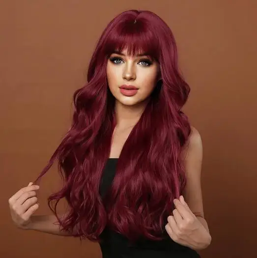 

Wig woman air bangs long hair big waves dyed synthetic fiber high temperature silk full head set selling long curly hair