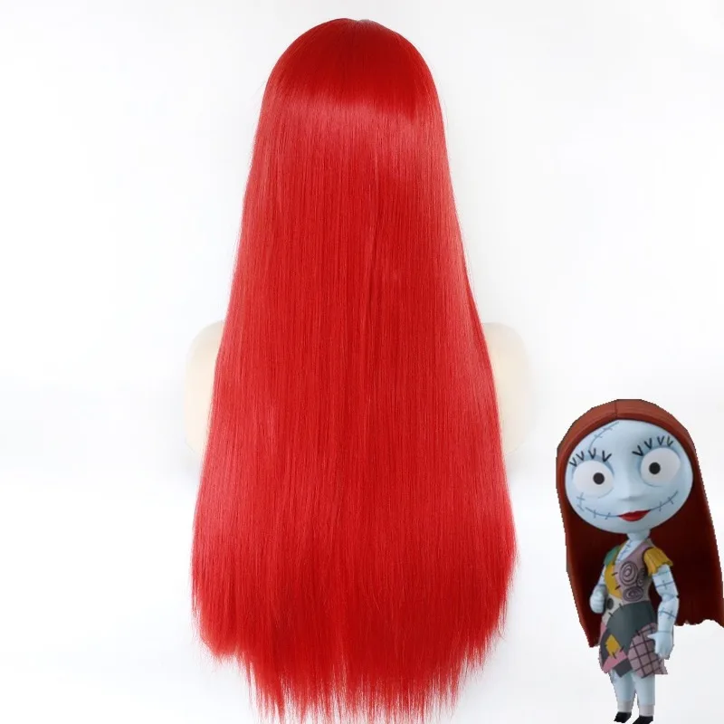 샐리 애니메이션 캐릭터 가발 크리스마스 전의 악몽 메이드 역할 헤드 기어 레이디 파티 머리 장식 긴 스트레이트 헤어 가발 커버