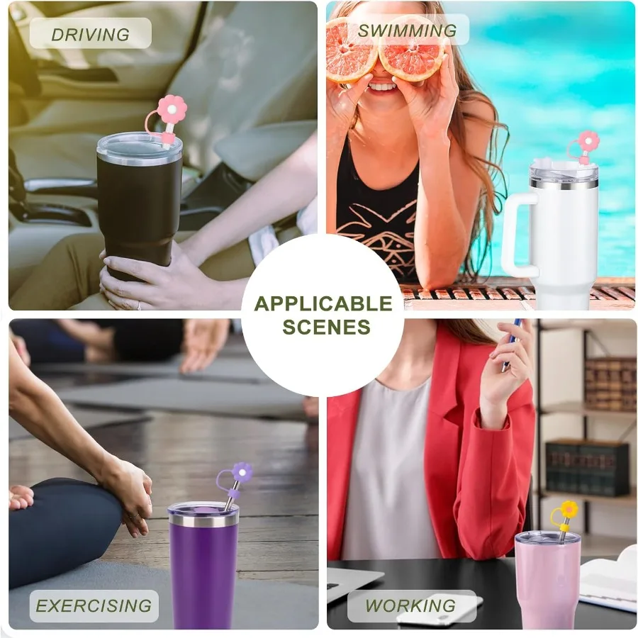 6 قطعة غطاء كوف القش Toppe 0.4in 10 مللي متر غطاء القش ل 20and30and40oz بهلوان شرب كوب مع مقبض قابلة لإعادة الاستخدام لطيف سيليكون نصائح #5