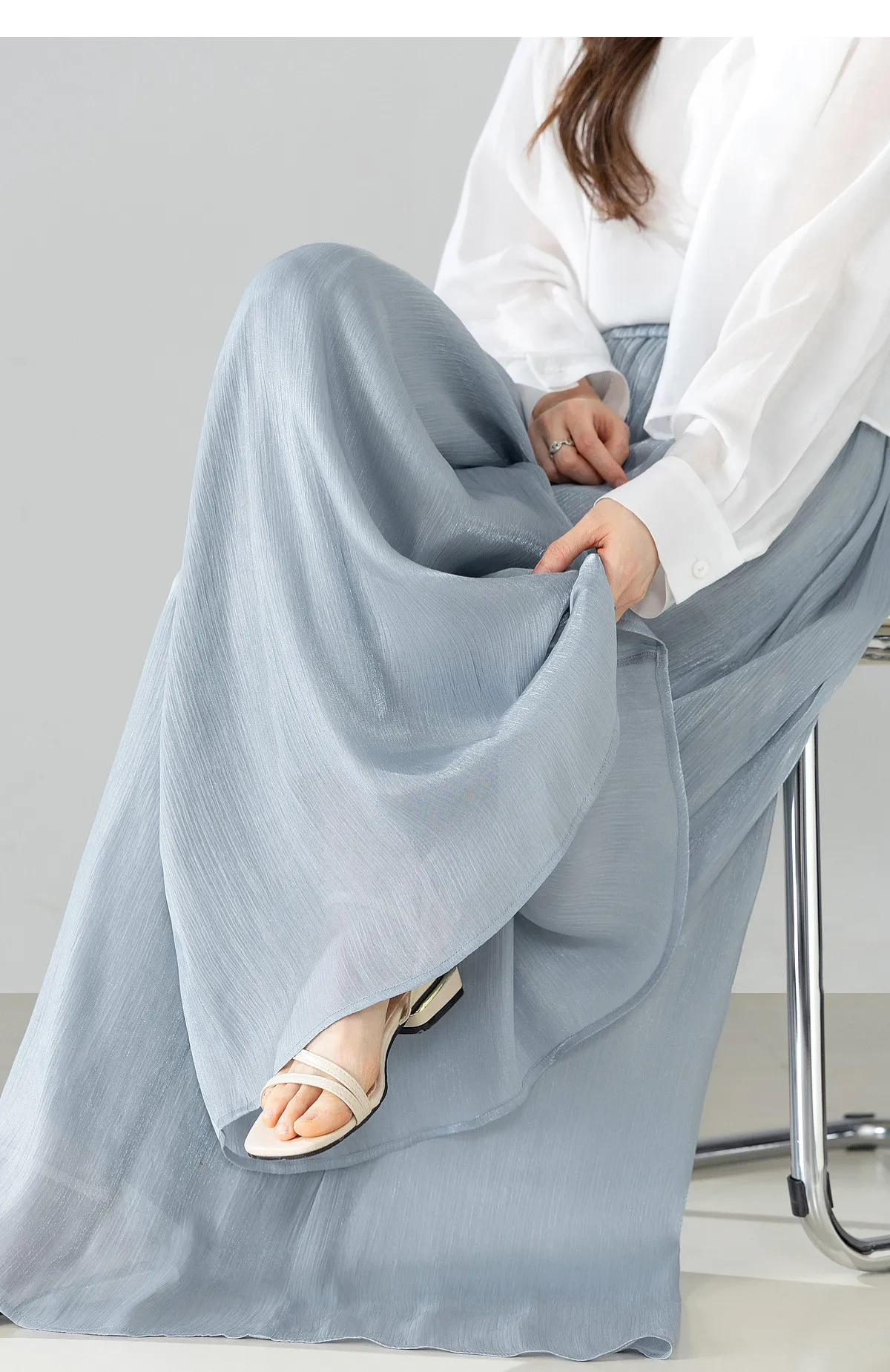 SENTUBILA Büro Einfacher, leichter, schimmernder Rock in Lila, Damen-Sommerhose mit elastischem Bund, Taschen, fließend, lässig, Culottes 162KF7358 – Detail 24
