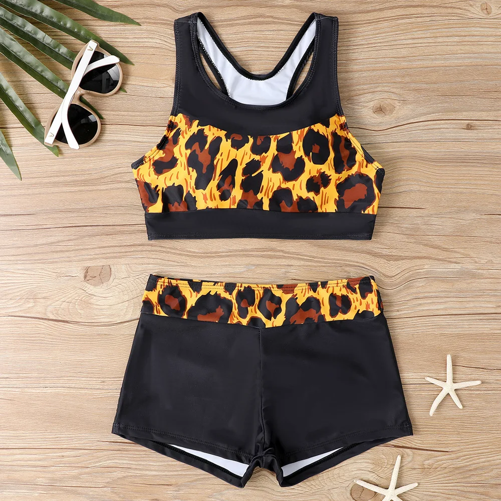 

Print Swimwear 2025 Sexy Swimsuit Women Sporty Tankini Sets Leopard Beach Wear Bathing Suits Female Bandage Swim Suit Trunks