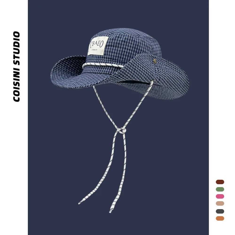 

Fashion Letter Patch Drawstring Bucket Hats Large Brim Uv Protection Hiking Caps Sun Protection Fisherman Hat Camping