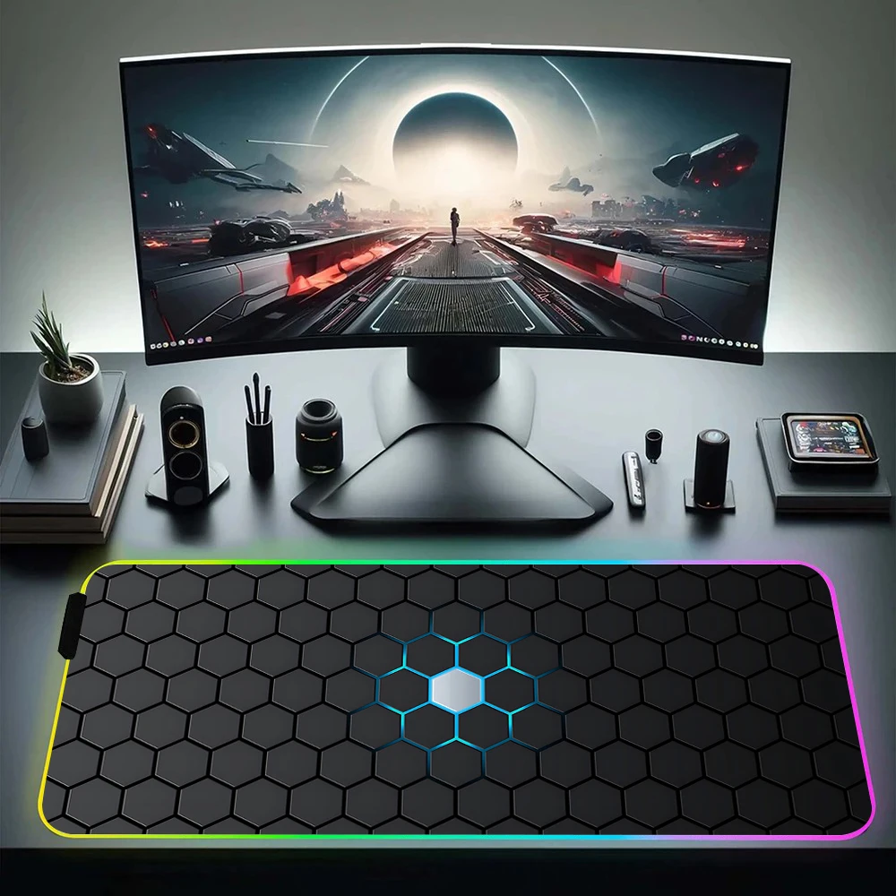 Fashion Honeycomb Shape RGB Pc Gamer Keyboard Mouse Pad Mousepad LED Glowing Mouse Mats Rubber Gaming Computer Mausepad