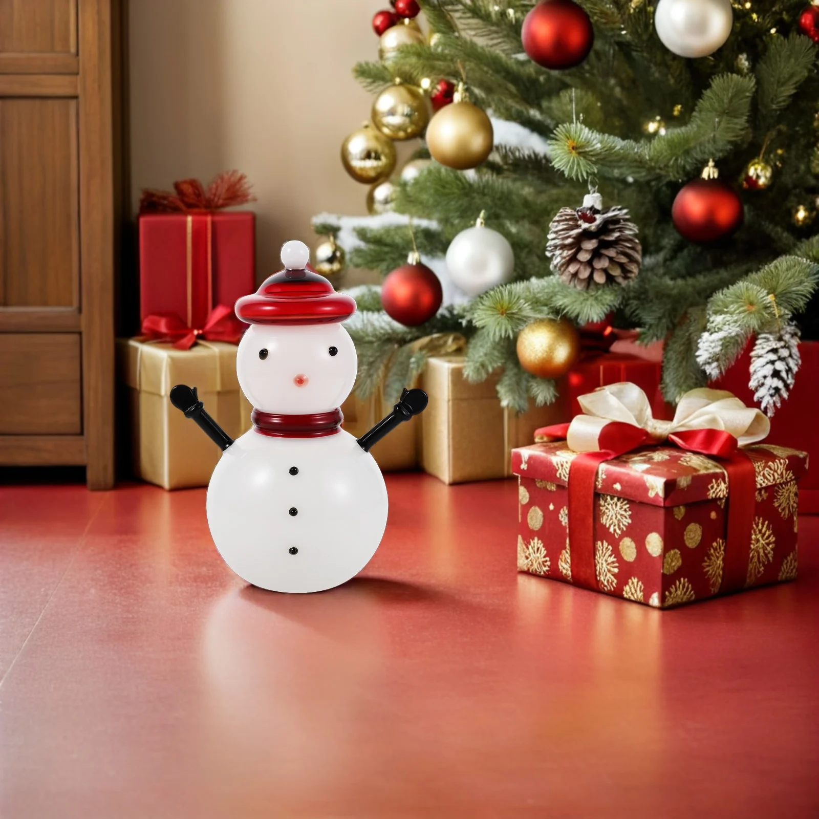 

Glass Snowman Candy Jar with Lid Cute Christmas Storage Container for Sweets Holiday Kitchen Party Decor Snowman Glass Jar