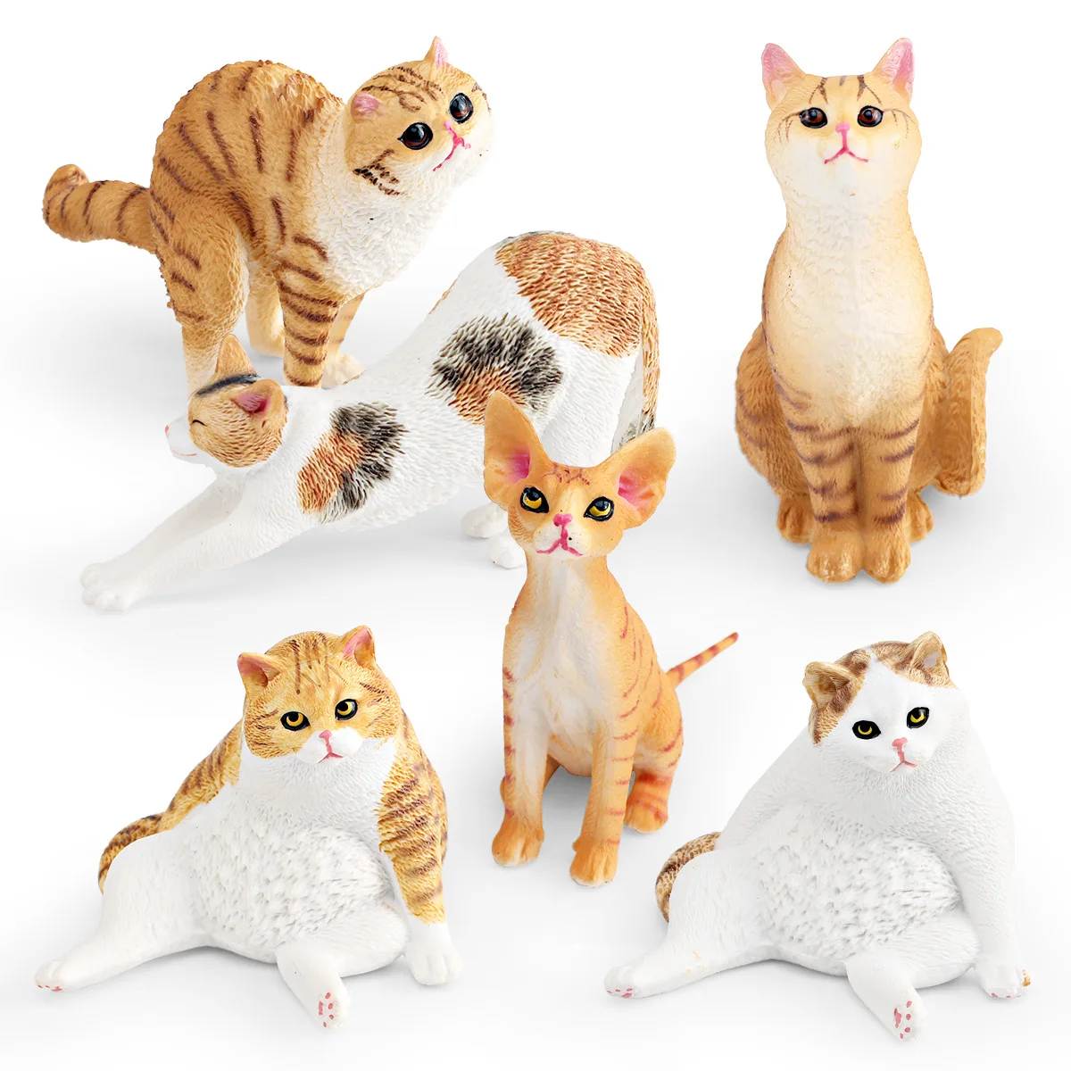 Mini Realistic Devon Rex Cat Model Figurine Stretching Lazy Squatting Pose Curly Hair Cat Animal Miniature Desktop Decoration