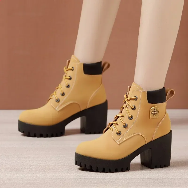 8cm 10cm Small Size 32-43 Thick Bottom Platform Shoes Genuine Leather Boots Winter 2024 Women\'s Block High Heels ANkle Boots