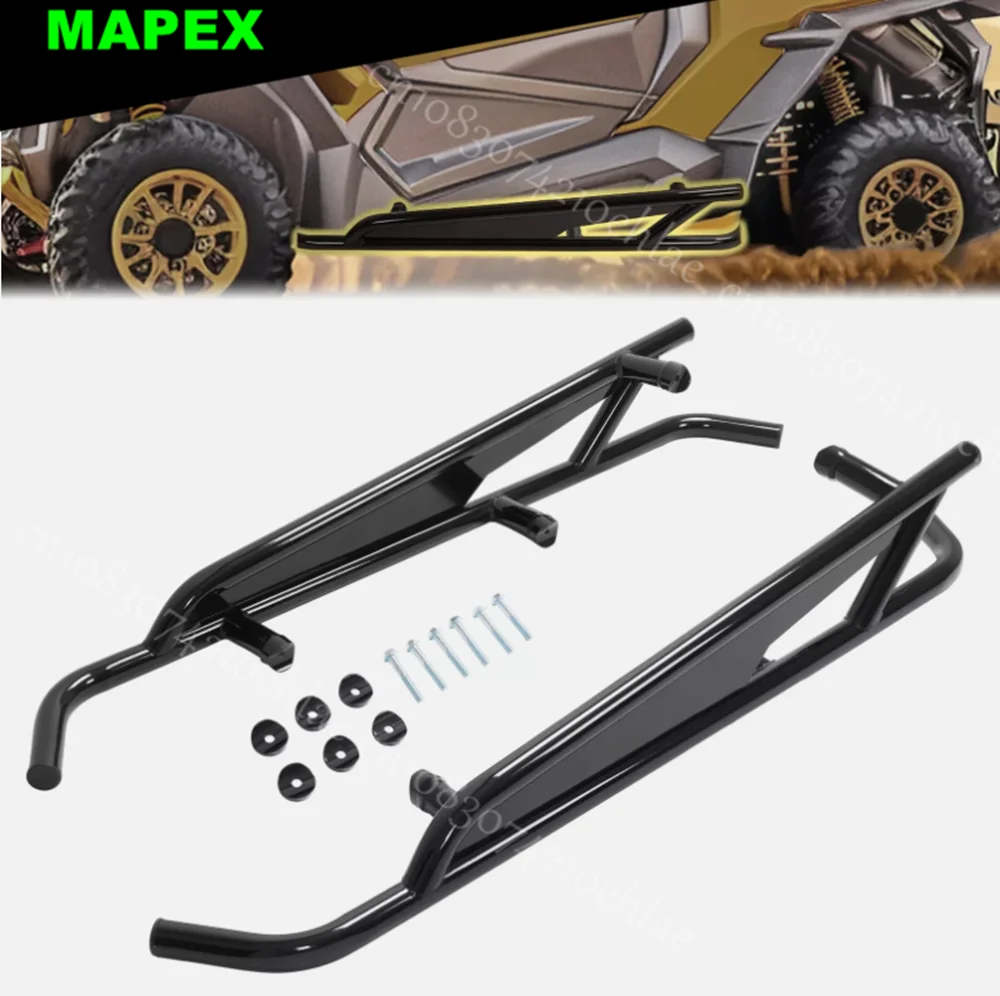 Para Can-Am Maverick X3 2017-2025 de 2 Plazas, Barras Laterales Negras Antirrocas y Anticollisiones (Tree Kicker/Nerf Bar)