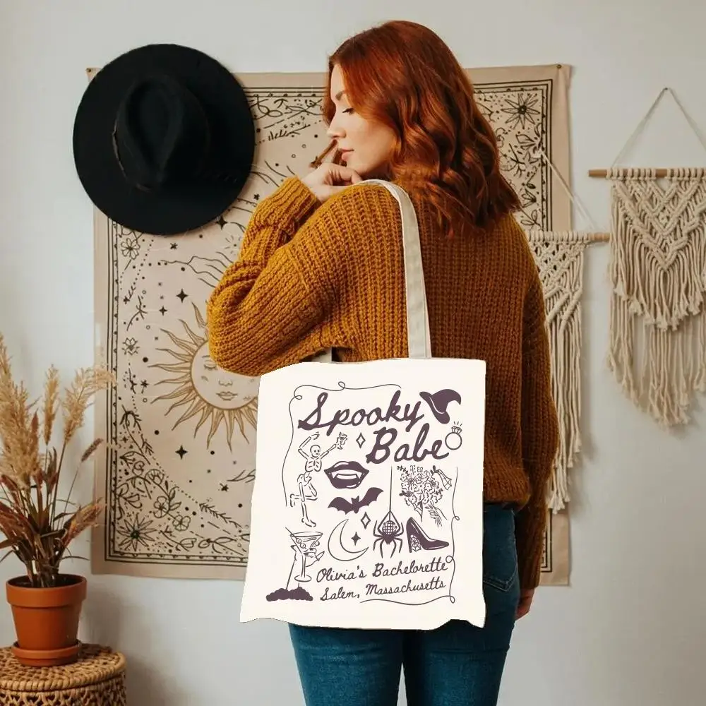 Retro Spooky Babe Collage Storage Bags Double-Sided Printed Canvas Tote Bag Eco-Friendly Reusable Large Capacity Handbag