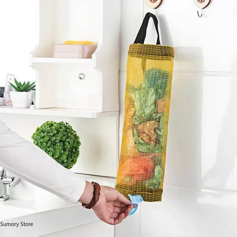 Home Grocery Bag Holder Wall Mount Plastic Bag Holder Dispenser Hanging Storage Trash Garbage Bag Kitchen Garbage Organizer