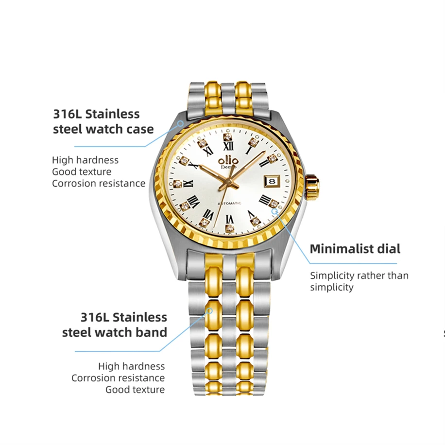 ساعة ميكانيكية أوتوماتيكية للأعمال كلاسيكية من Deesio ، حركة يابانية ، ساعات يد للزوجين ، مقاومة للماء ، علامة تجارية فاخرة ، 50 متر