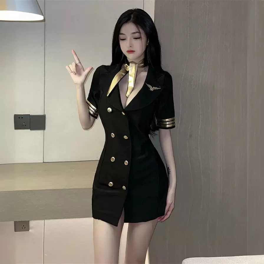 Сексуальный полицейский комплект для ролевых игр, трансграничный костюм Air Steward Temptation, футболка-Quarter Sve, четырехсезонный модный молодежный комплект