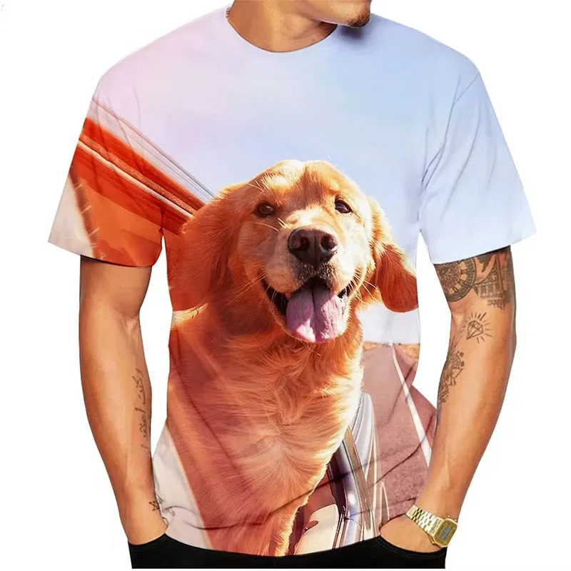 Estate 3D Stampa T-shirt Estate Uomo Donna Golden Retriever Manica corta Animale Oversize Harajuku Dog Tees Top Abbigliamento per bambini