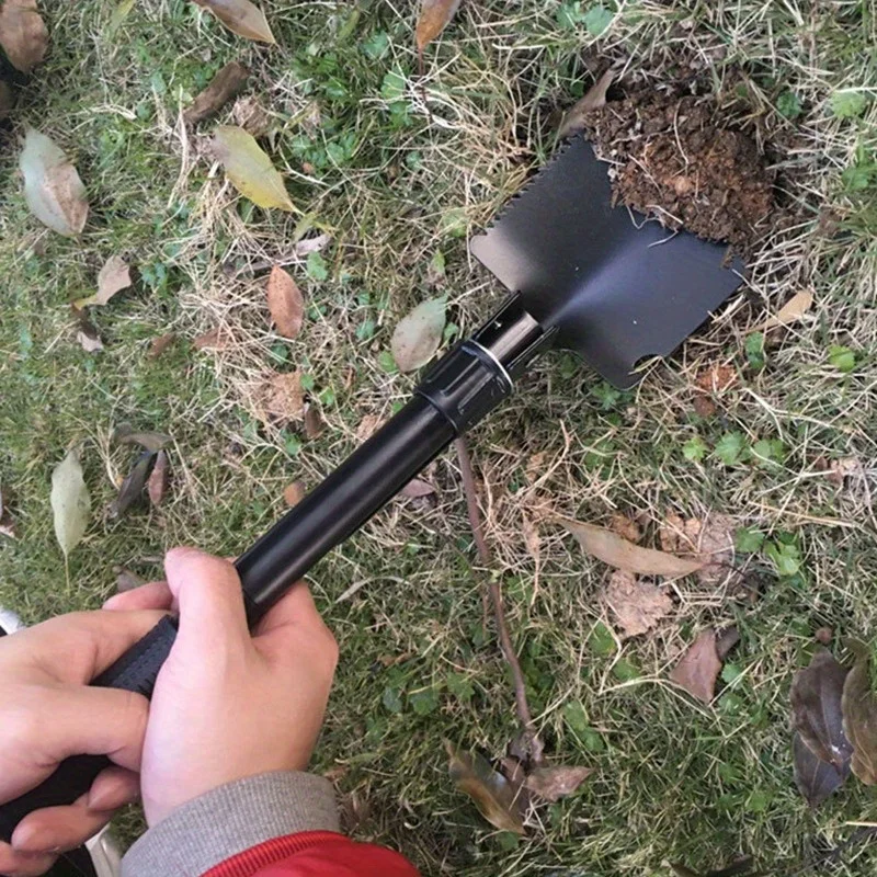 Compact 5-in-1 Survival Shovel - Durable Stainless Steel Tactical Spade with Compass, Saw & Bottle Opener for Outdoor Adventures