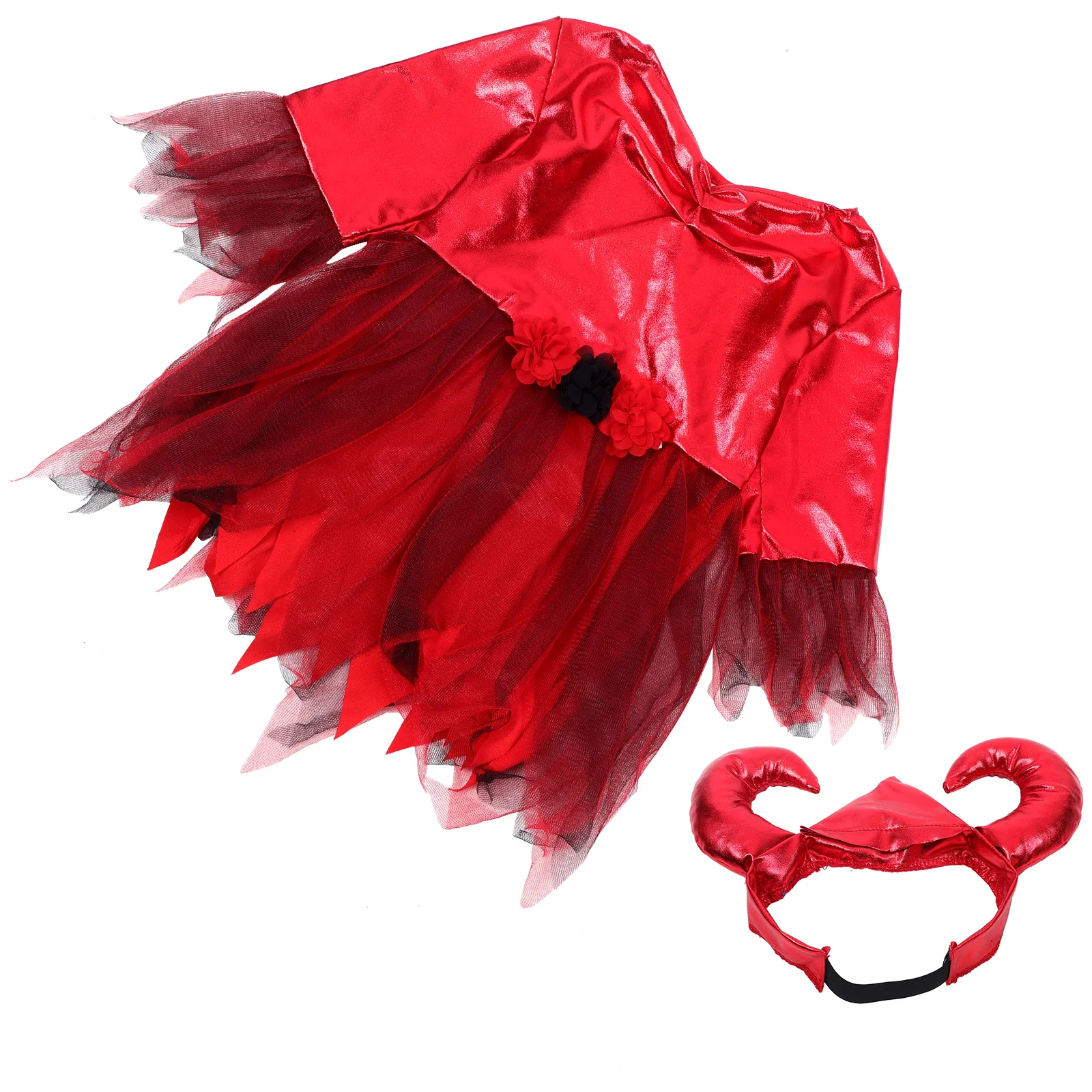 

Little Dress Halloween Costume Red Petal Size Party Masquerade Girls Clothing Performance Headdress