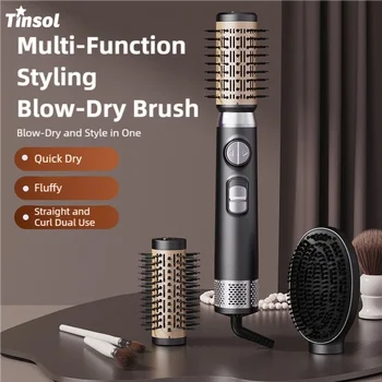 TINSOL Multi-Function Hot Air Curling Brush 3-in-1 Hair Styling Brush Electric Blow Dryer…