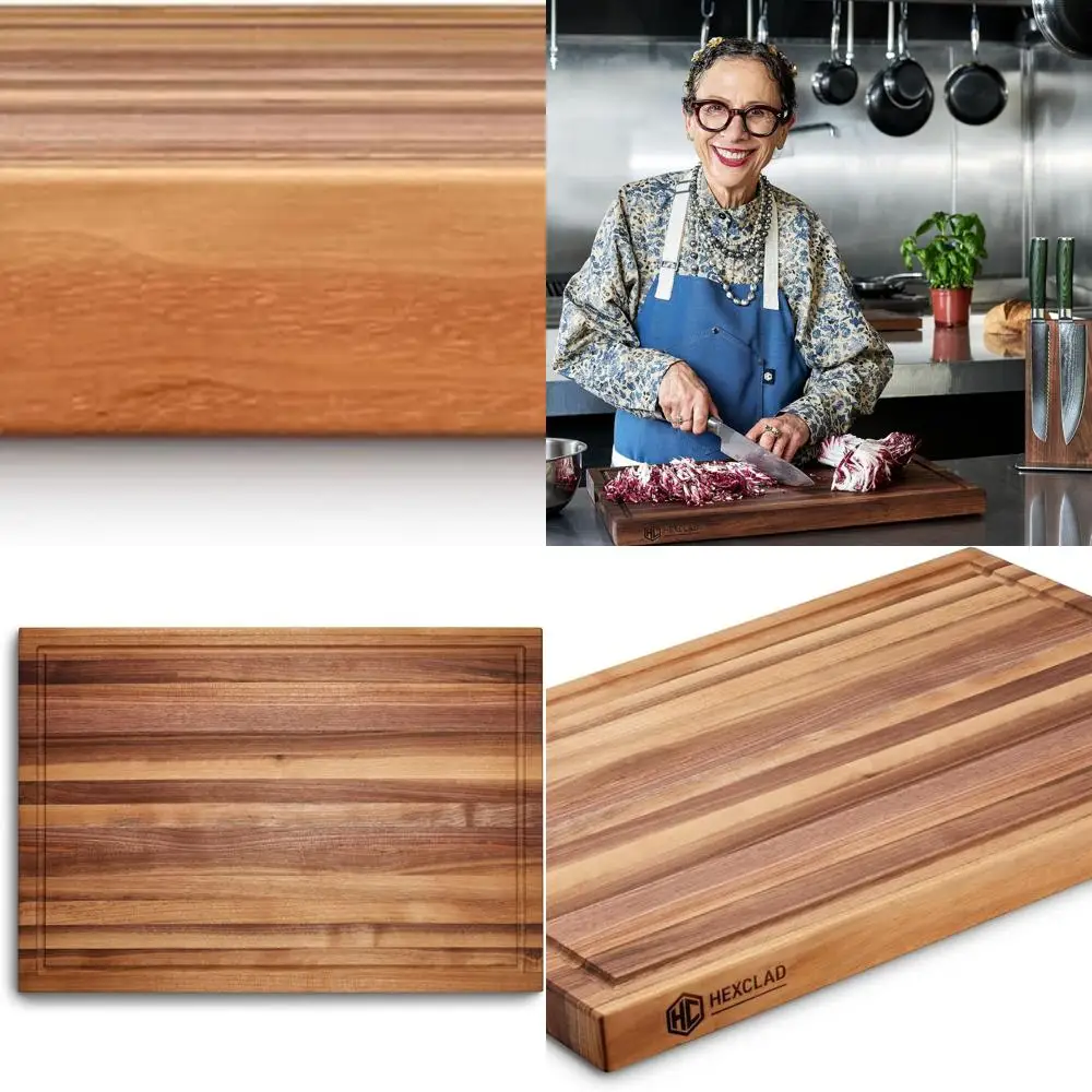 Doppelseitiges Walnuss-Schneidebrett mit Saftrille und Griffen, 13,75 x 19,5, langlebig und kratzfest