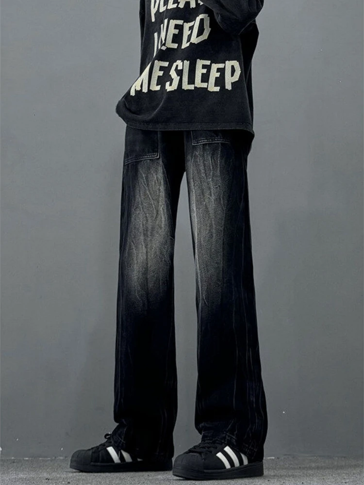 

American Retro High Street Straight Leg Men's Jeans Casual Wide Leg Pants Teenagers Loose Fit Casual Trousers Breathable