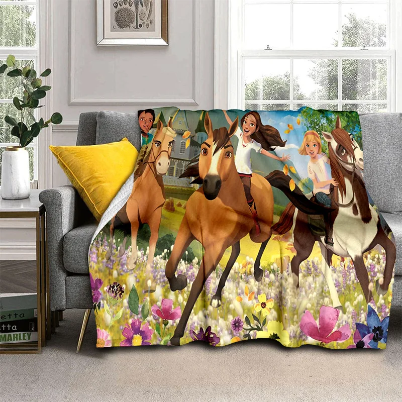 

Cartoon Spirit Riding Free Horses Blanket,Soft Throw Blanket for Home Bedroom Bed Sofa Picnic Travel Office Cover Blanket Kids