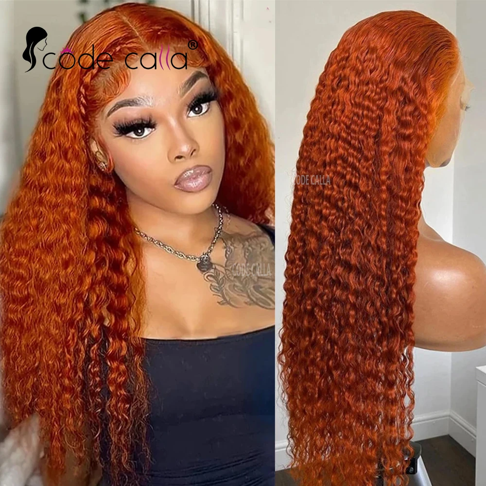 Pelucas frontales de encaje de jengibre naranja para mujer, cabello humano de onda profunda 13x4, peluca Frontal de encaje sin pegamento Hd 13x6, cierre 4x4