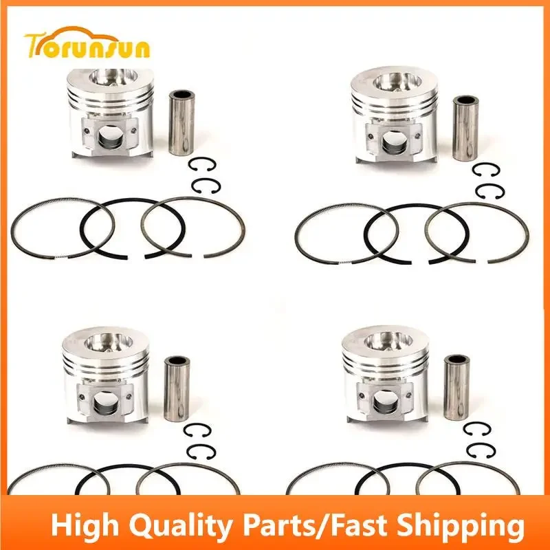 New 4 Sets STD Piston Kit With Ring 129902-22080 Fit For Yanmar 4TNE98 Engine 98MM