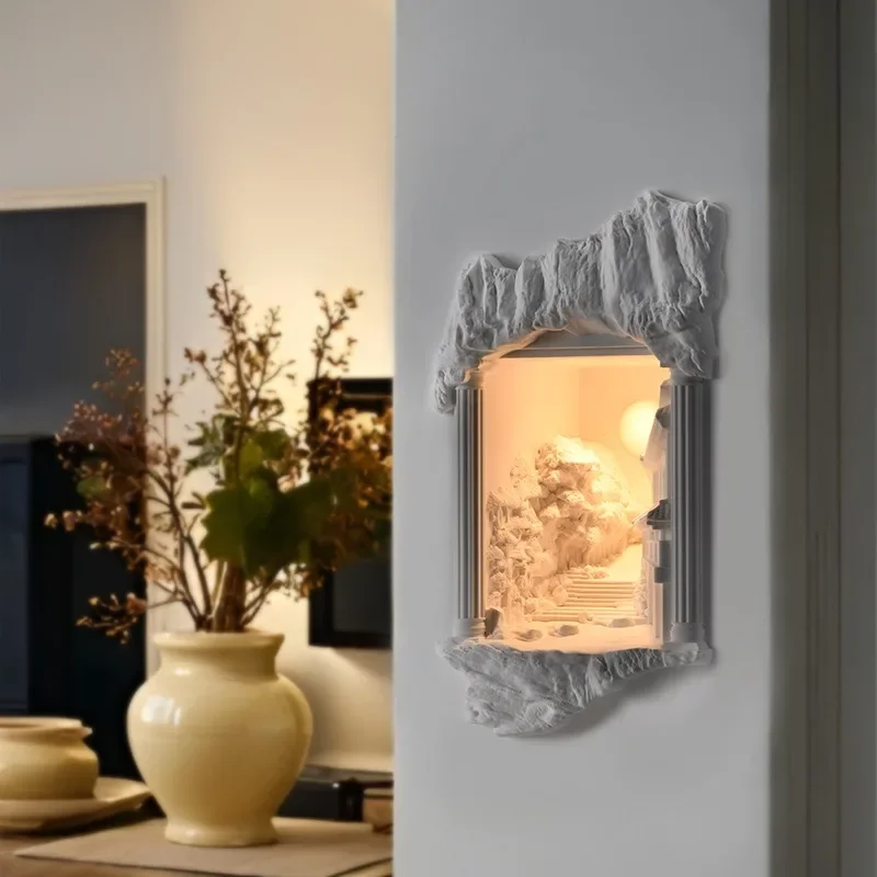 Lexin embedded niche gypsum sensor lamp embedded wall lamp sunset ancient city decorative ornament
