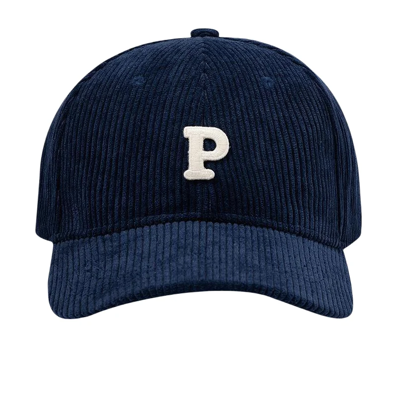 Classic Japanese and Korean baseball cap Striped letter P hard top street autumn/winter corduroy cap with curved brim for lovers