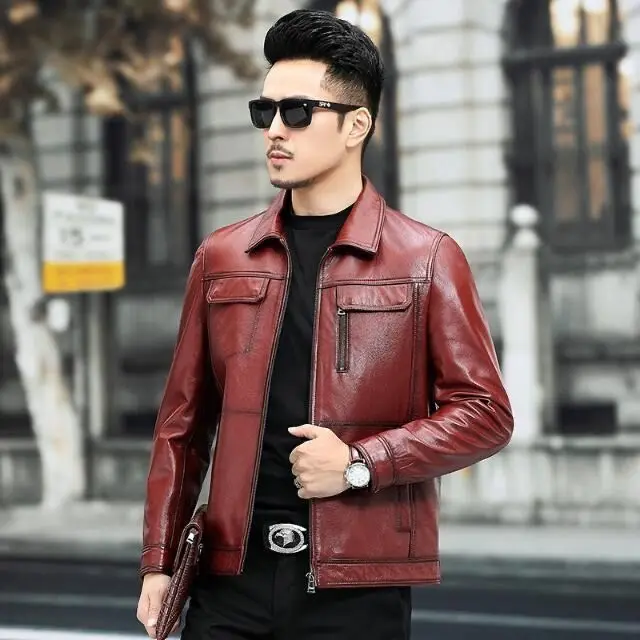 

2022 Autumn Winter Men New Genuine Leather Jackets Men's Real Sheepskin Leather Coats Male Motorcycle Lapel Casual Outwear W13