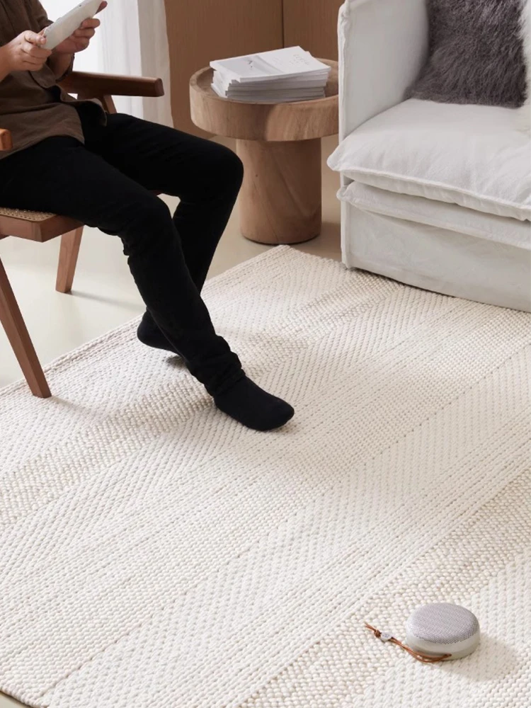 Solid Color Wool Handmade Carpet Living Room Nordic Ins India Bedroom Rug Soft Bedroom Bedside Floor Mat Cloakroom Rug Decor