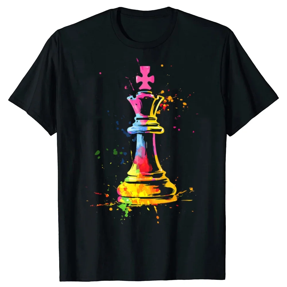

Colorful Watercolor Chess King Piece Graphic T-Shirt Breathable Crew Neck Tee Men Women