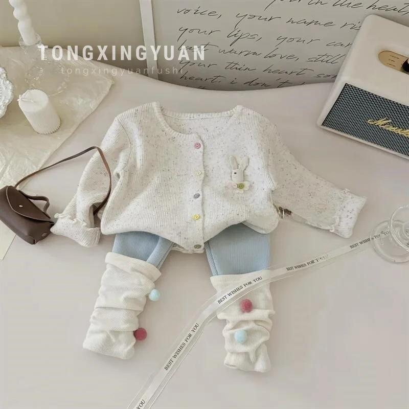 

【Children's Clothing】South Korea Children's Clothing Baby Three-Dimensional Rabbit Cardigan Sweater Coat Ball Leggings Suit