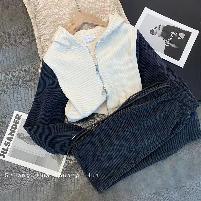 

Women Winter Autumn Suit Chenille Tracksuit Hooded Sweatershirt Top And Pant Two Piece Set Outfit Female Fashion Casual Clothing