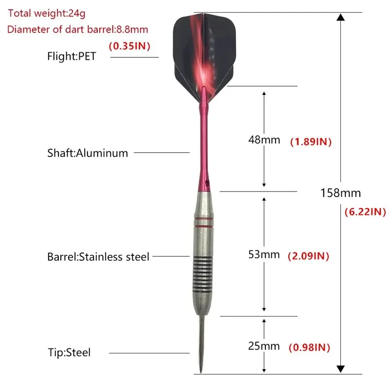 3pcs/1set Of 24g Stainless Steel Dart Needle Anti-fall Fine Aluminum Rod Red Aurora Wing Adult Training Entertainment Games