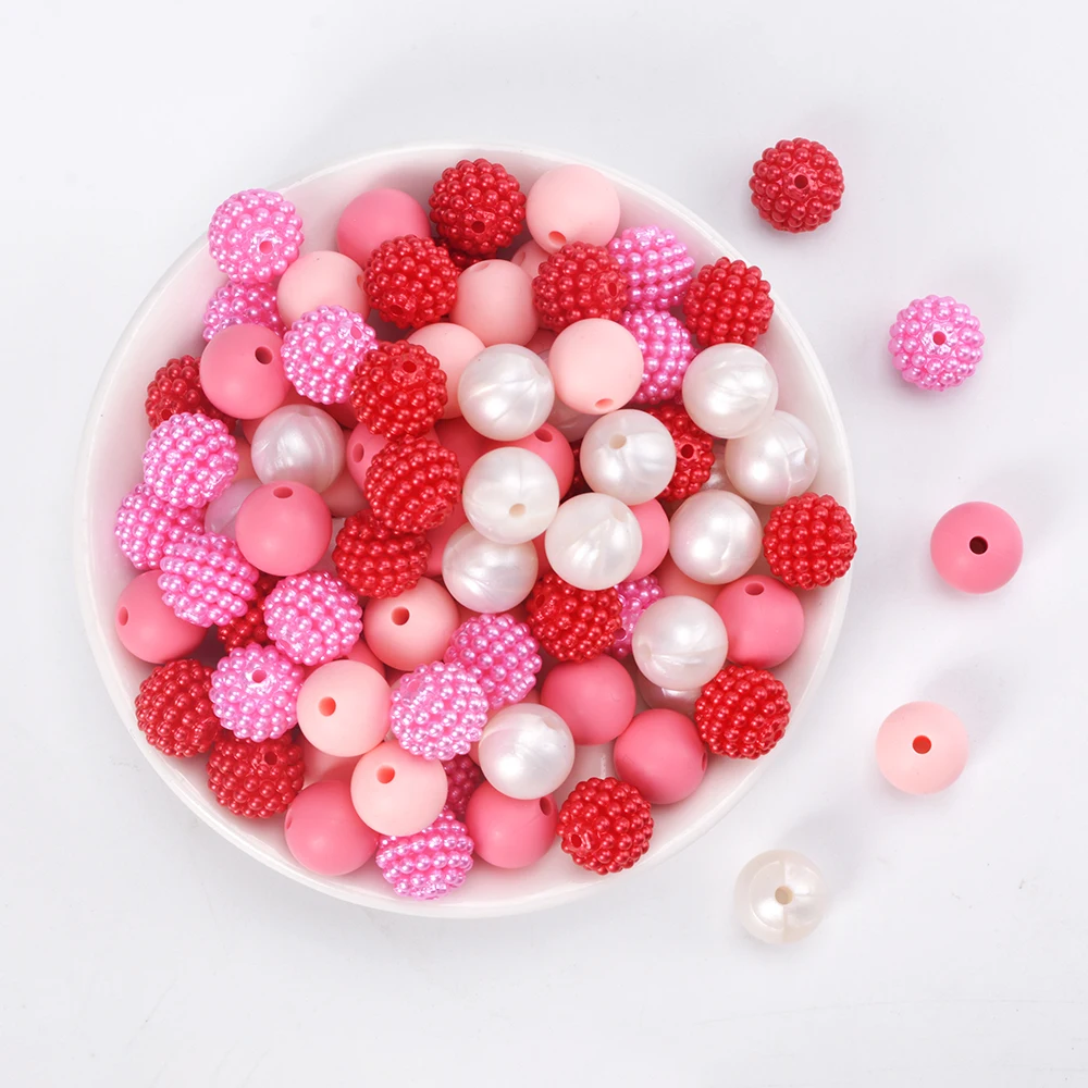 LOFCA 100pcs/ acrylic Bayberry beads Round loose silicone beads Silicone necklace Silicone teething necklace silicone beads