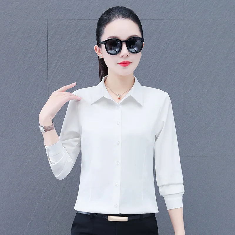 New Women'S Fashion Spring Autumn Professional Dress Collar Pure Color Long Sleeve Top Business Workplace Interview Work Shirt