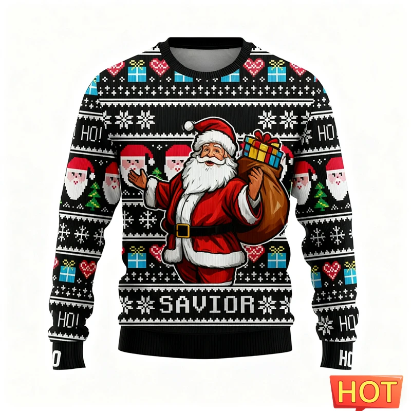 ثلاثية الأبعاد طباعة مضحك سانتا كلوز القبيح عيد الميلاد البلوزات للرجال مضحك الجرافيك بلوزات عيد الميلاد عطلة للجنسين البلوفرات الرجال الملابس #5