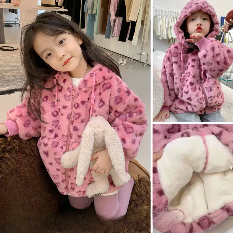 Girls Autumn Winter Coat 2024 New Fashionable and Warm Baby Jacket with Cotton and Thick Fur Trendy Top