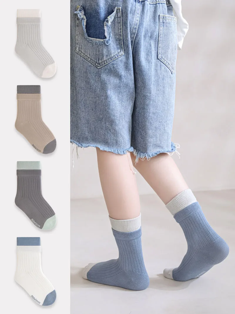 

5 Pairs a Lot MILANCEL New Autumn Baby In Tube Socks 0-12T Color Block Kids Girls Stripe Socks Letter Children Sock