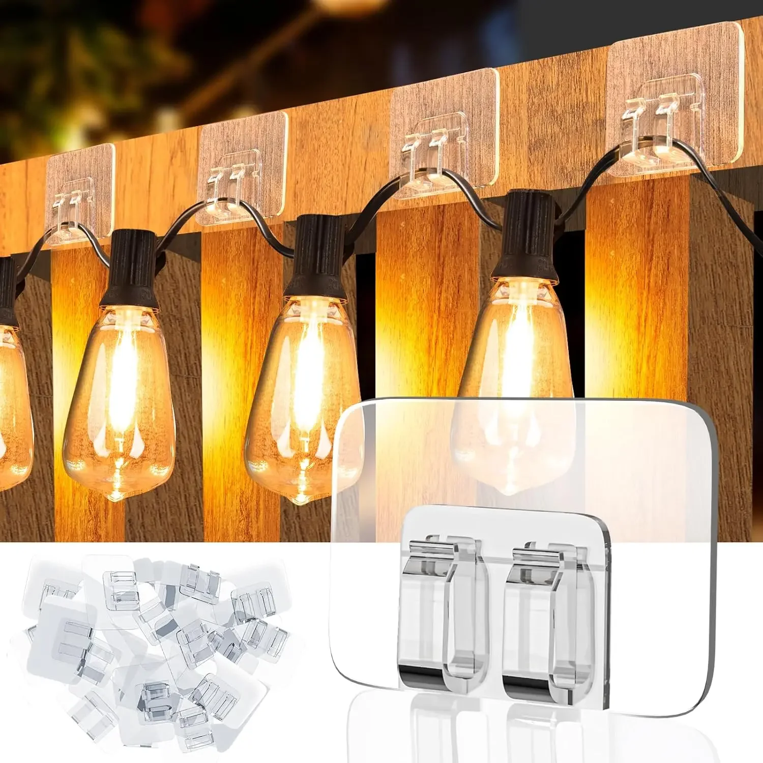 10-100 Stück Outdoor-Lichterketten-Clips, starke wasserdichte Klebehaken zum Aufhängen von Weihnachtsbeleuchtung, für Terrassen-/Campingnutzung – Detail 1