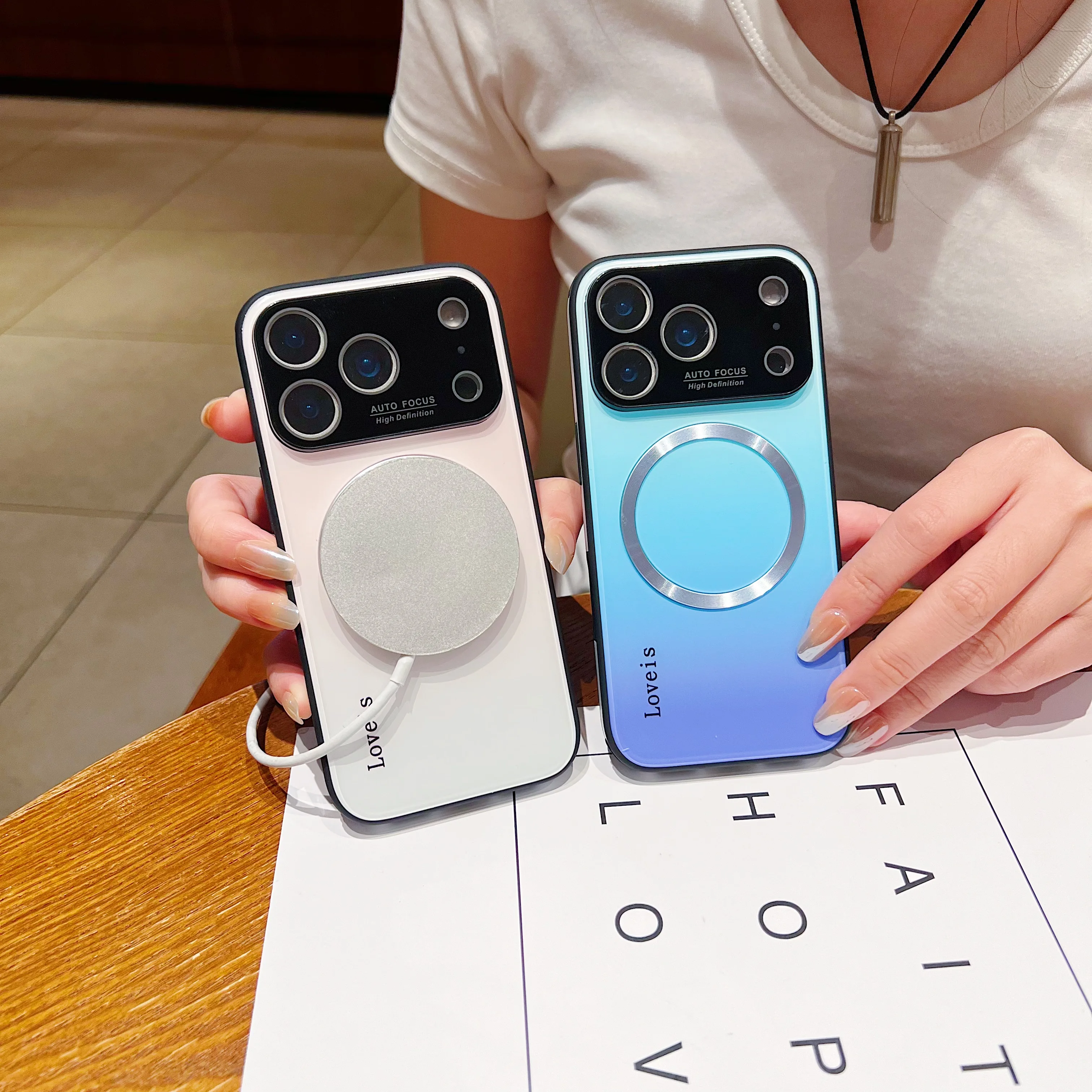 Luxury Large Window For Magsafe Phone Case For iPhone 18 17 16 15 14 13 12 Pro Max Plus Magnetic Gradient Streaming Phone Cover