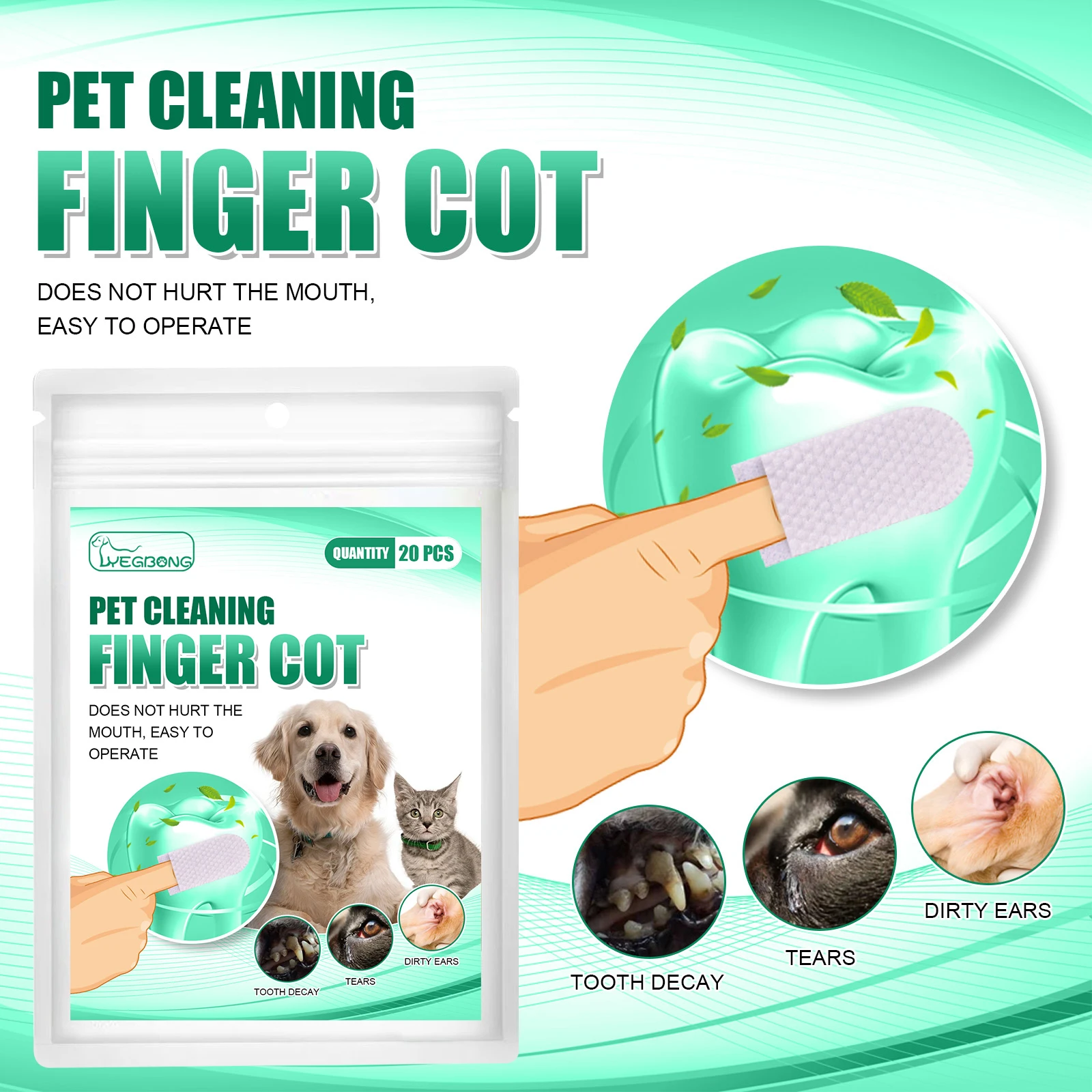Disposable Pet Teeth Cleaning Finger Cot Oral Care Remove Tartar Plaque Freshen Breath Dogs Cats Dental Cleaning Supplies 20Pcs