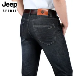 JEEP SPIRIT-pantalones vaqueros largos sencillos para hombre, jeans sueltos de gran tamaño, informales, rectos, elásticos, para verano