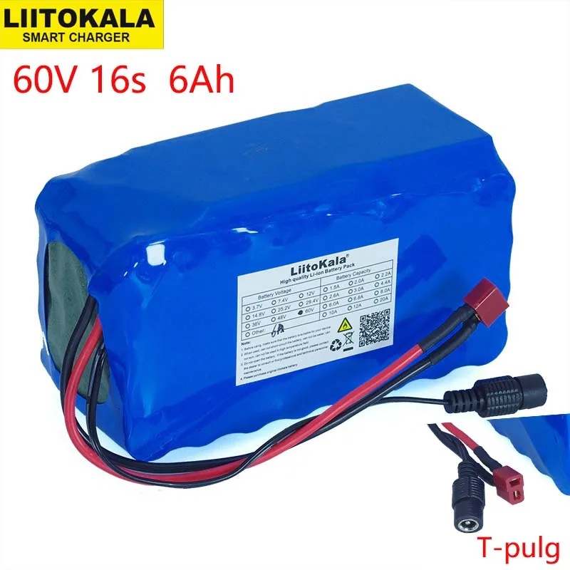 

LiitoKala 60V 6Ah 16S2P 18650 Li-ion Battery Pack 67.2V 6000mAh Ebike Electric bicycle Scooter with 20A discharge BMS 1000Watt