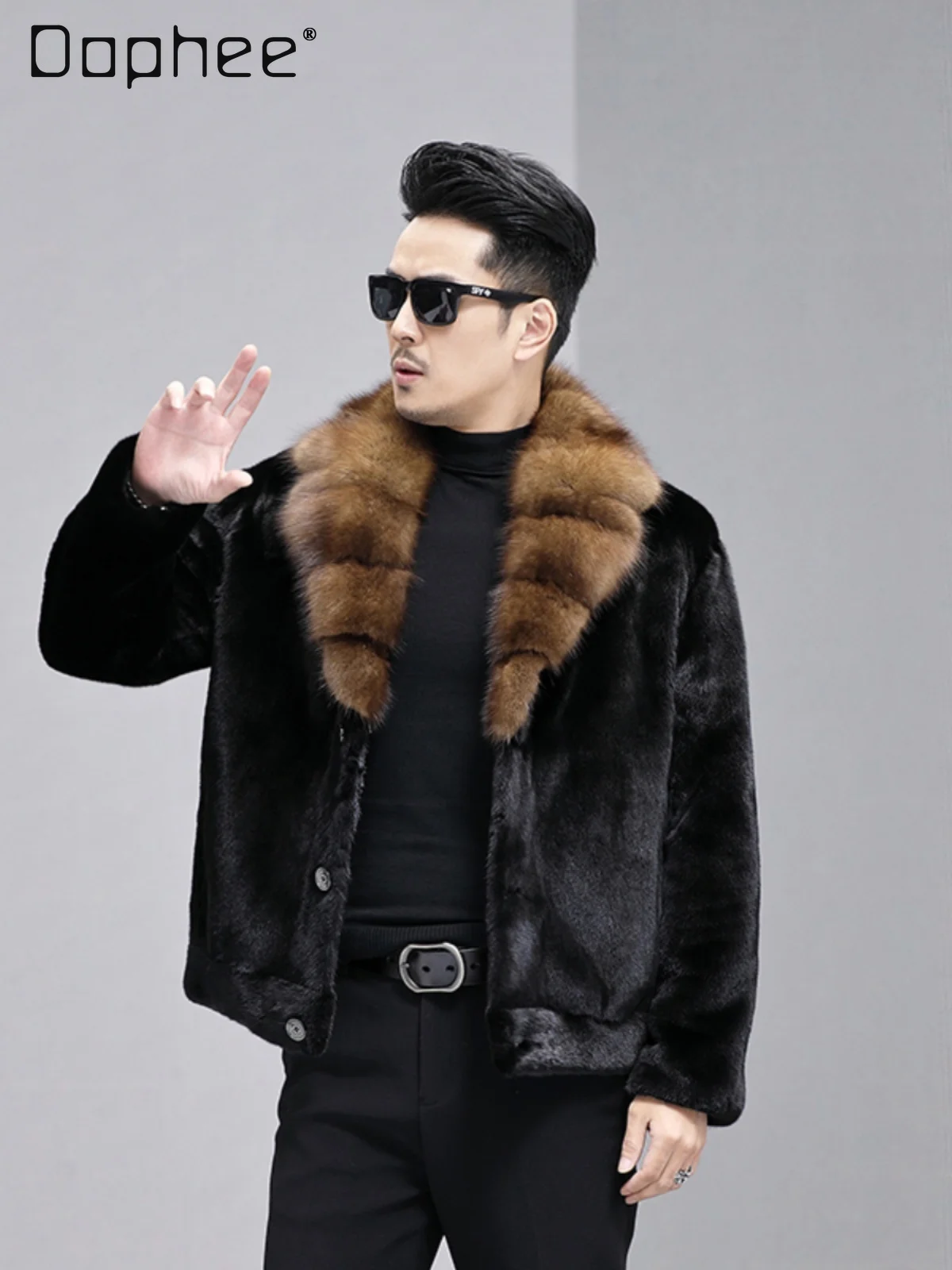 2025 Winter Nieuwe Nertsenkraag Milieuvriendelijke Nertsenbontjas voor Mannen Hoogwaardige Heavy-duty Nertsenbontjas Grote Maat Verdikte Jas