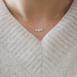 925 Sterling Silver 9k Gold Plated Gold Necklace Korean Sweet Three Flower Zircon Pendant Necklace for Women Temperament Jewelry