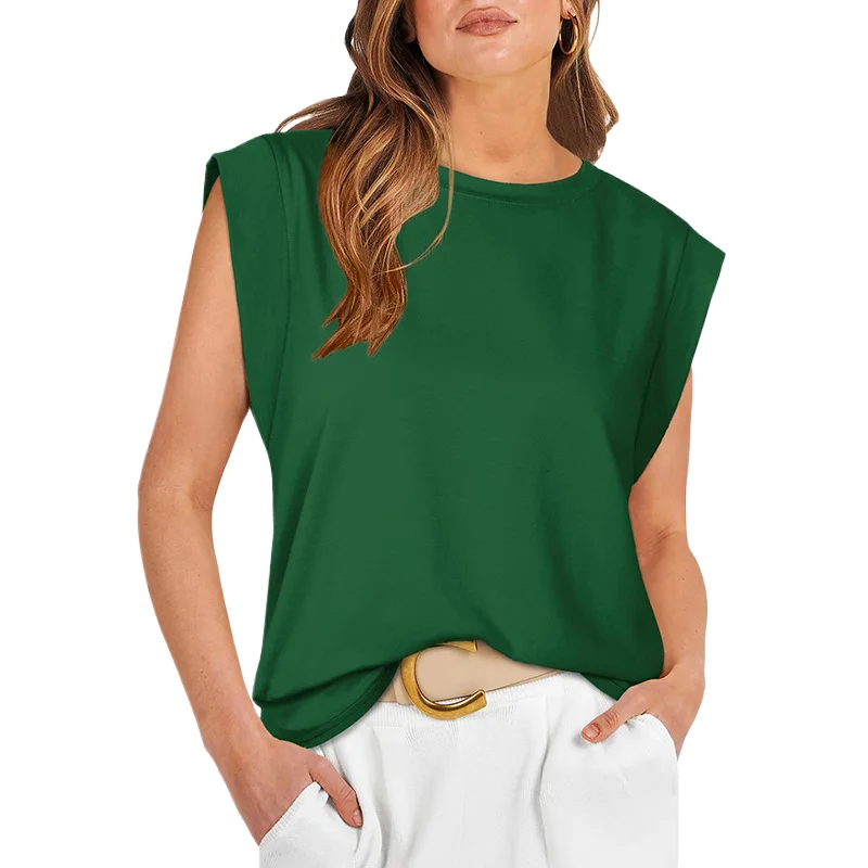 

2024 Spring cross-border Europe and the United States round neck solid color striped multi-color women's T-shirt