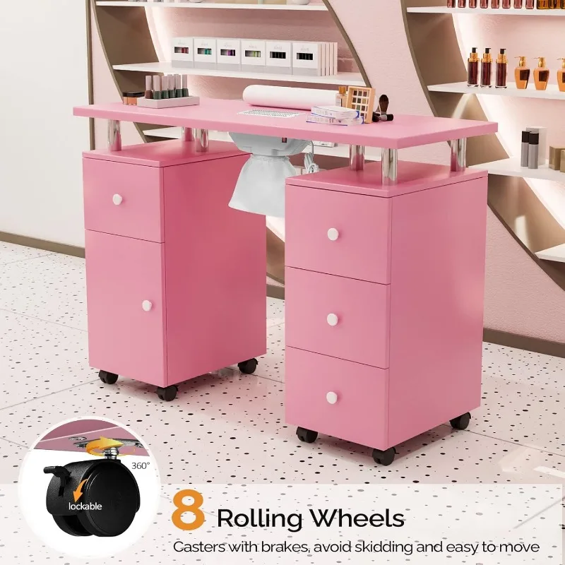 Manicure Table Nail Desk for Nail Tech, Nail Table Station w/Electric Dust Collector