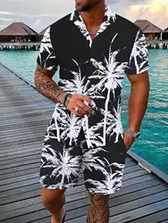 Hawaiian Short Sleeve Shirt Set 2024 Summer  Clothes for Men Streetwear Hip Hop Oversize