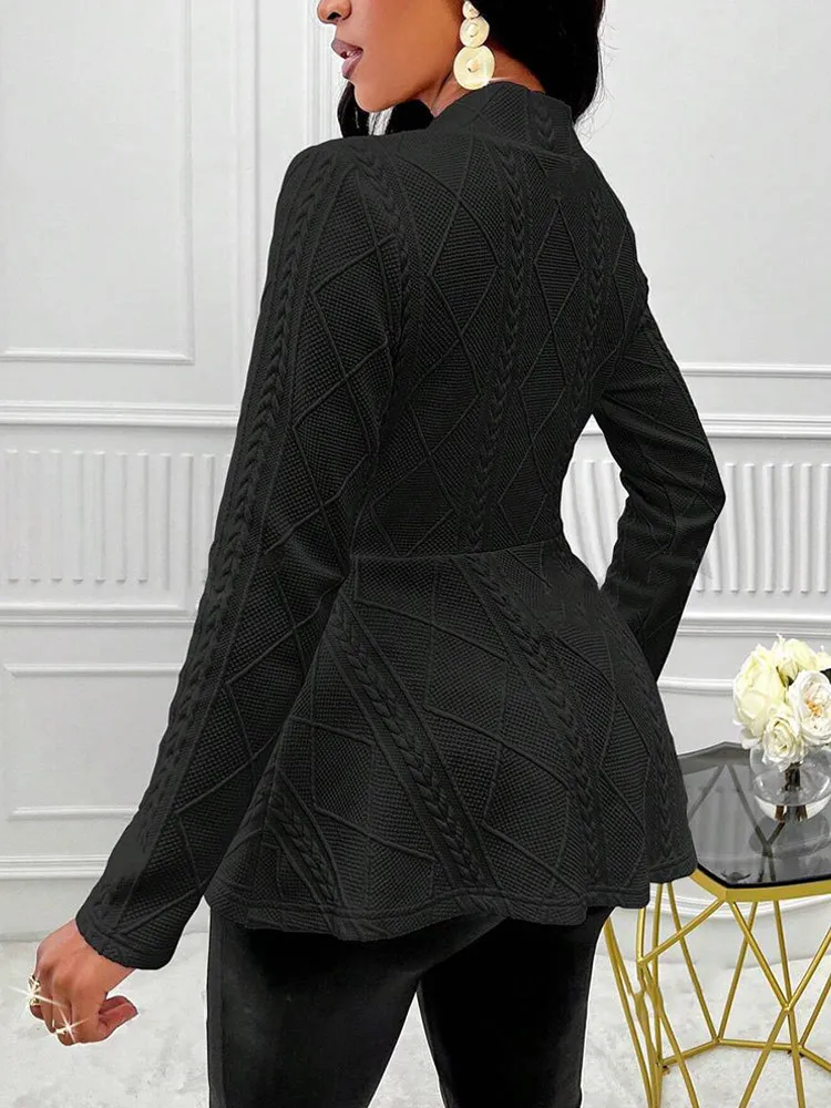 Women's Thickened Autumn Winter Jacket 2025 Stylish Button-Up Long Sleeve Slim Fit Textured Pattern Single Button Design