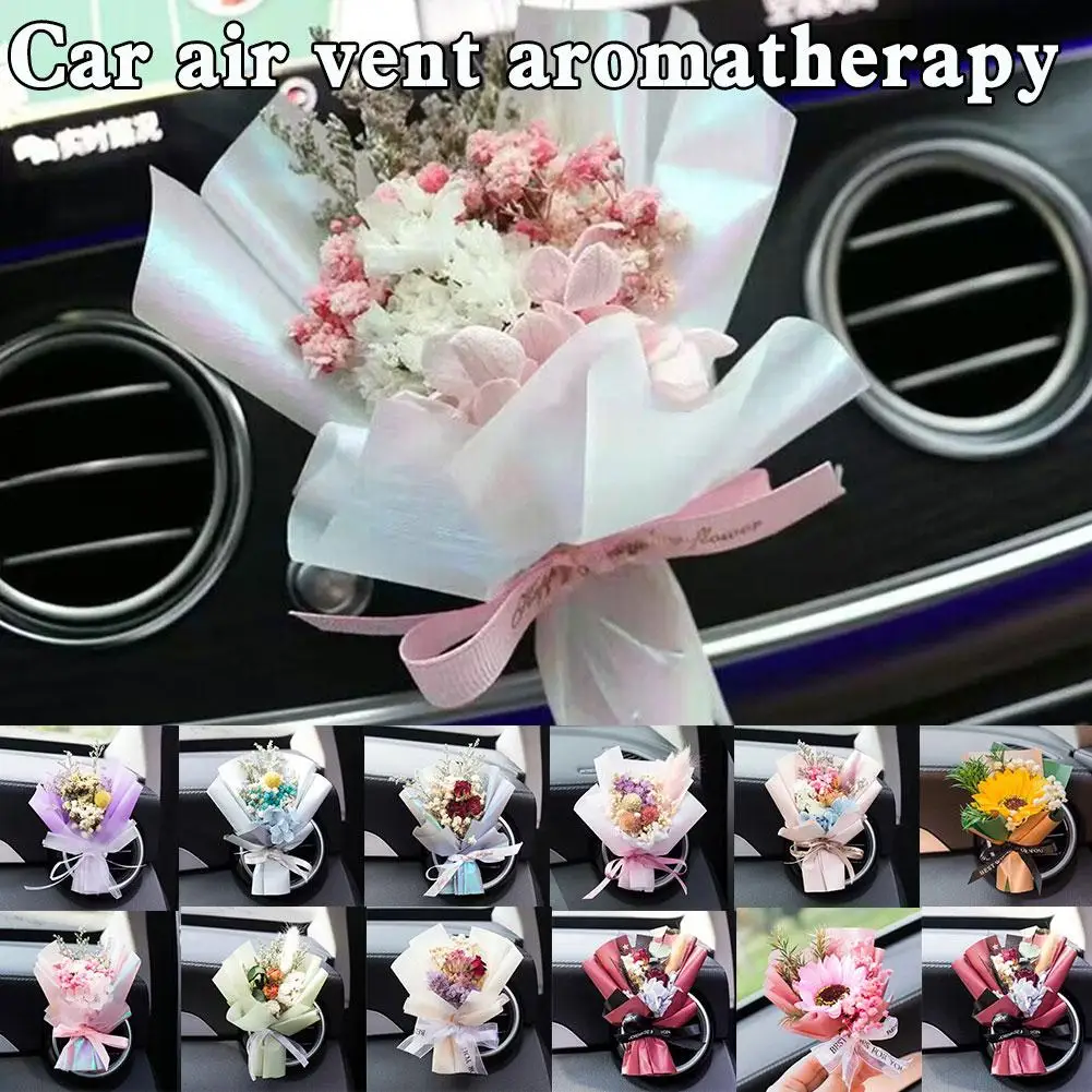 Dried Flowers Bouquet Car Perfume Air Vent Clip Mini Eternal Flower Bouquet Ornament Accessories Car Creativity Interior U3R4