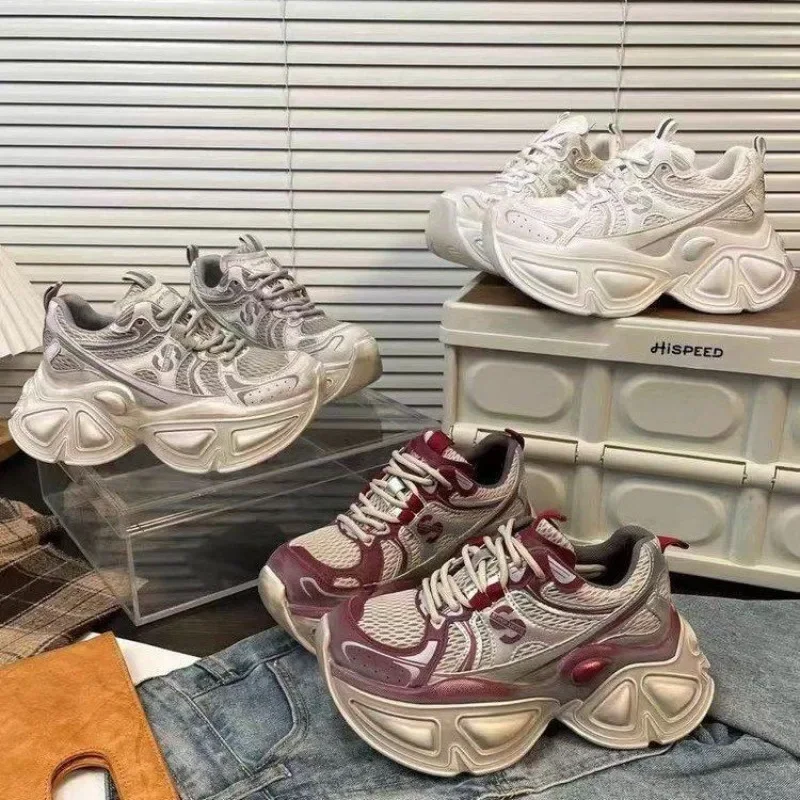 أحذية رياضية نسائية على الموضة 35-40 للتنقل في الفصول الأربعة أحذية كاجوال برباط شبكية قابلة للتنفس أحذية فردية سميكة القاع #2